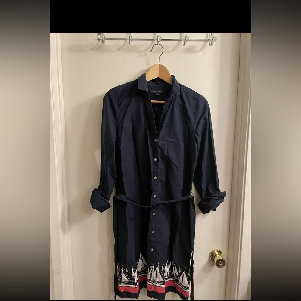 Women’s Tommy Hilfiger Navy Blue Dress-Size Medium Button Up Long Rolled Sleeve